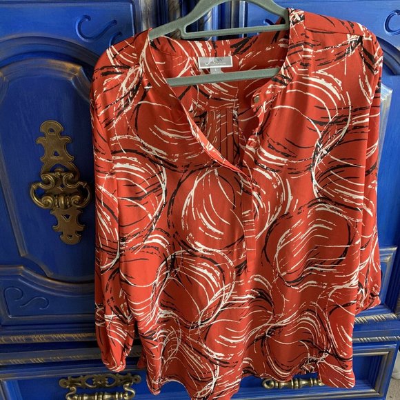 JM Collection Tops - New! JM Collection Red Orange Sheer 3/4 Sleeve Top